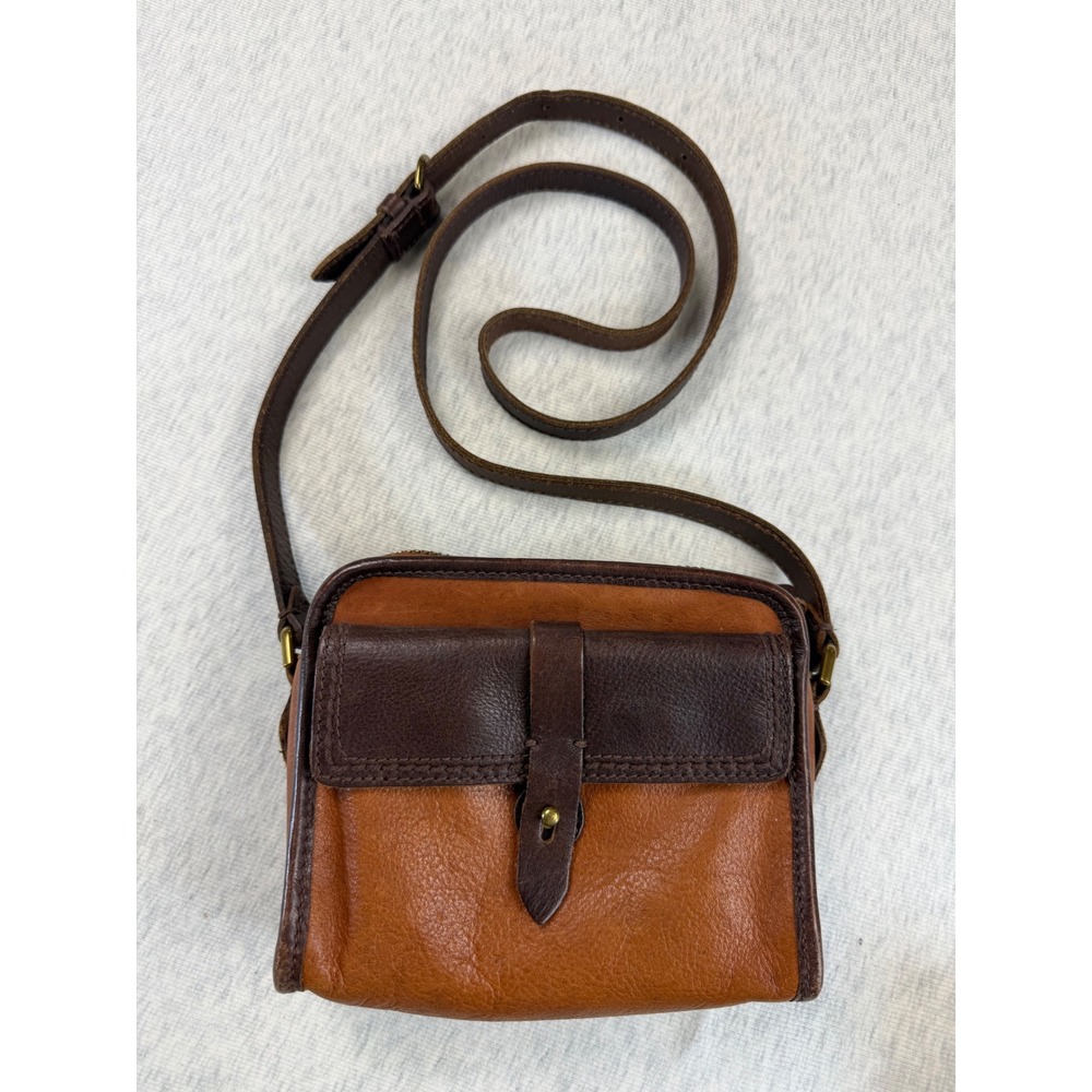 Madewell Two Tone Brown 100% Leather Crossbody Bag Purse Small Flap Pocket Zip